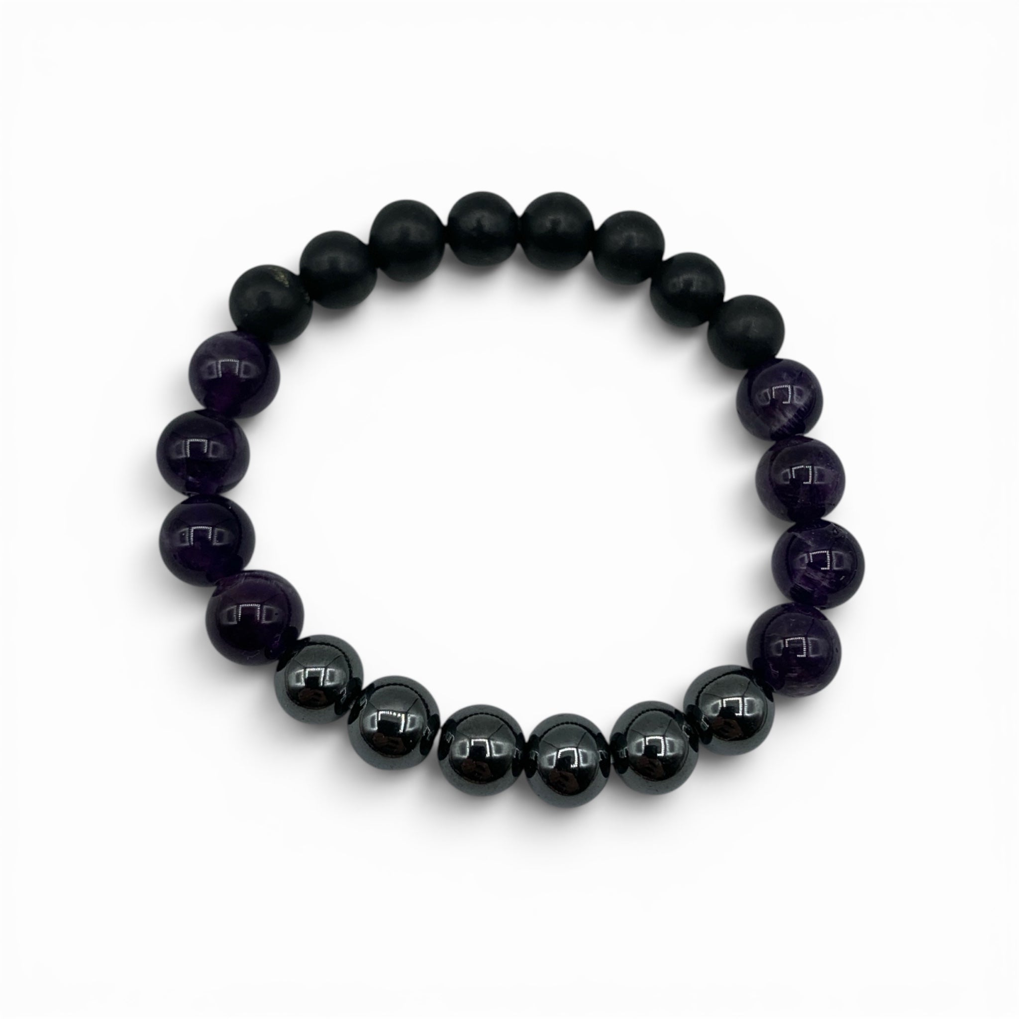 Bracelet - Shungite with Amethyst & Hematite 8mm